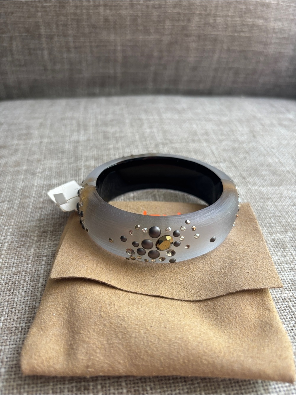 NEW with Tags Alexis Bittar Grey Lucite and Crystal Hinged Bangle. - Picture 6 of 16
